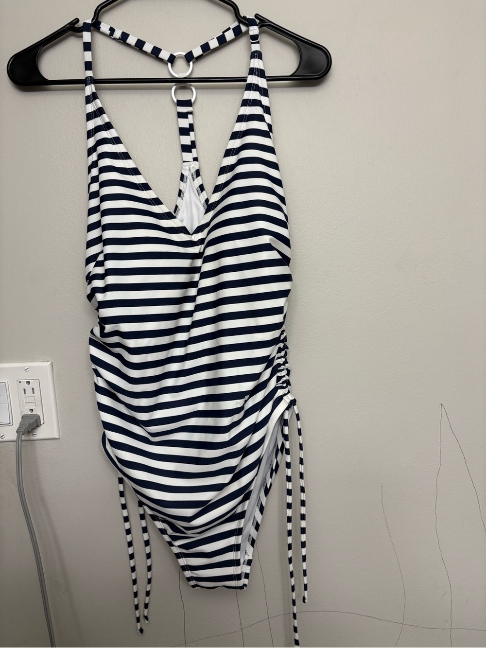 Kona Sol Navy and White Striped One-Piece Swimsuit
